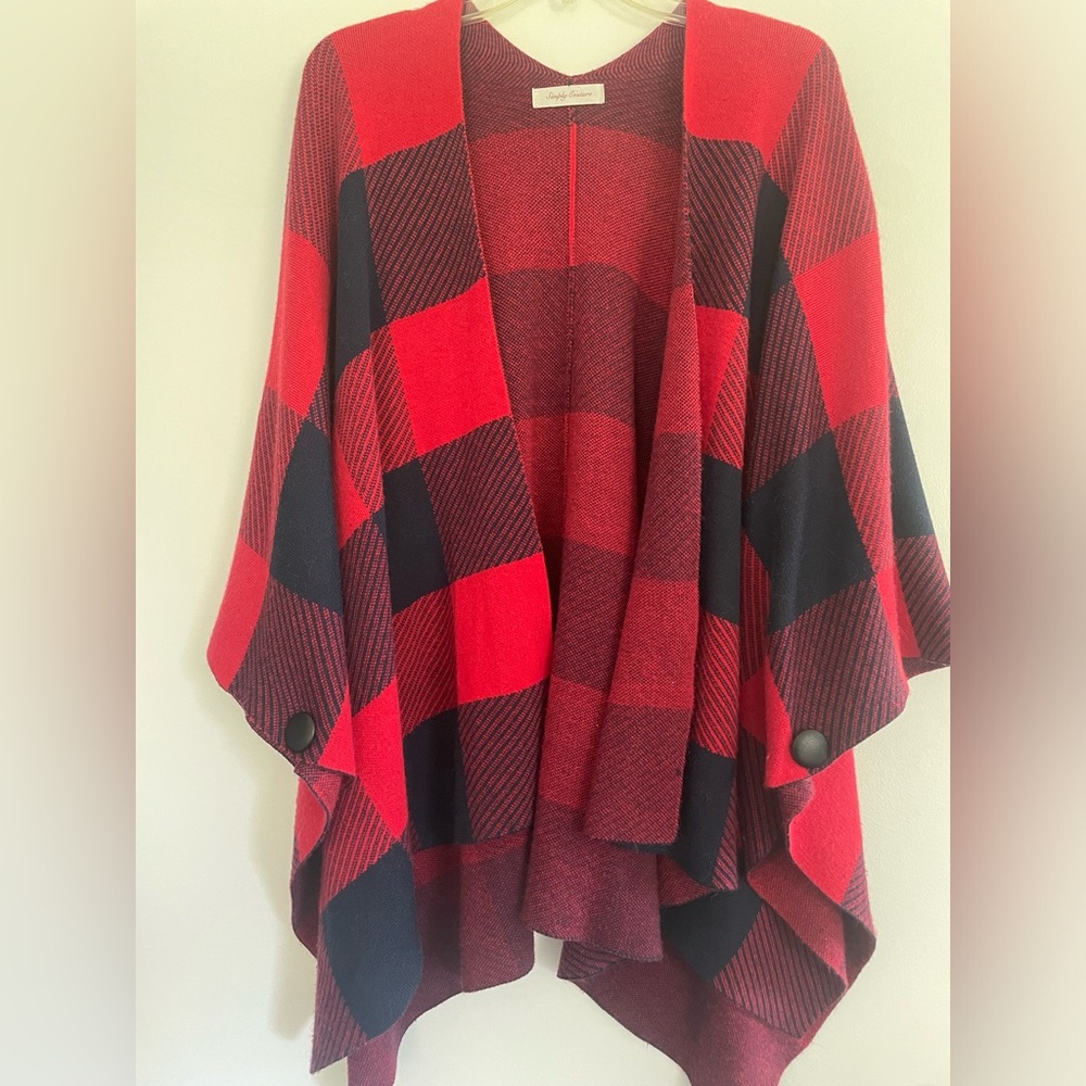 Simply Couture women’s cape, red/navy blue, one size, like new